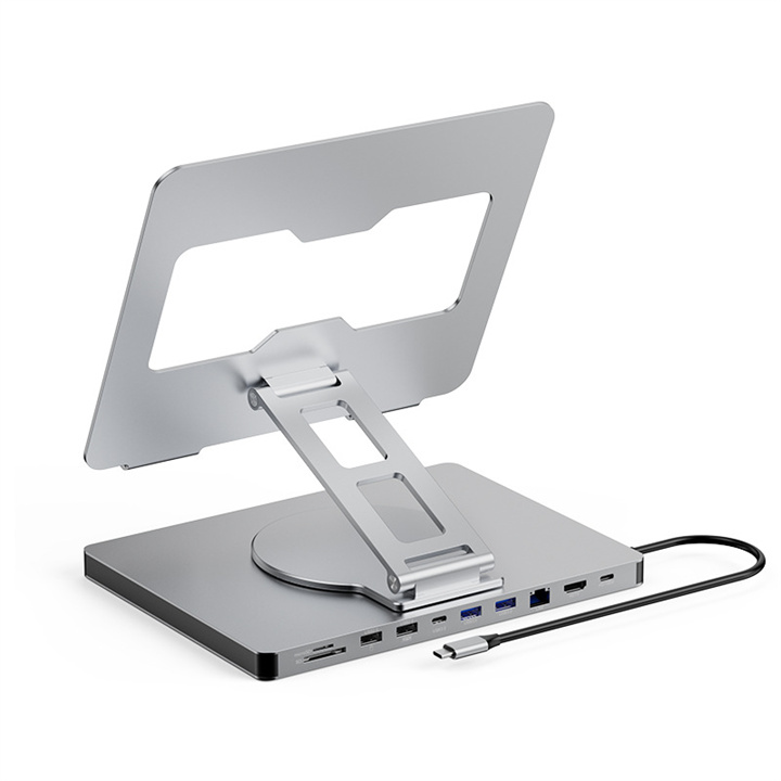 360 graders roterende laptop/macbook hub-stativ 10-i-1 USB C RJ45 dockingstation